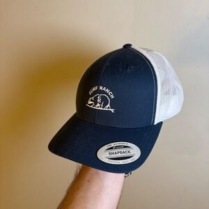 Yupoong Surf Ranch Navy Blue White Mesh Snapback Trucker Hat Bear Logo Cap